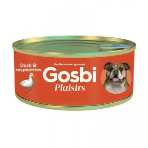 Влажный корм Gosbi Plaisirs, для взрослых собак, с уткой и малиной, 185 г