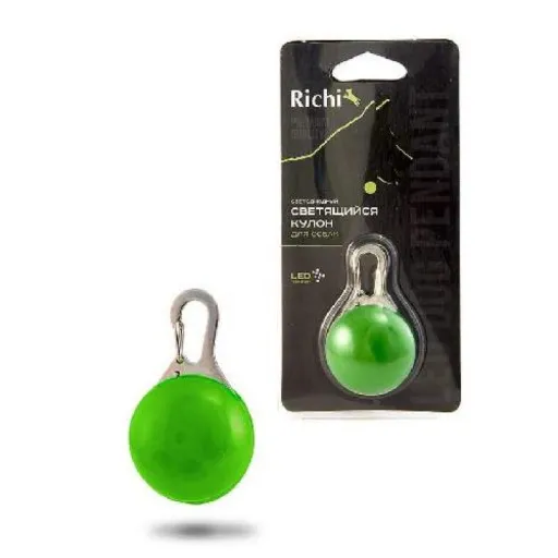 Led-кулон Richi, на ошейник, зеленый, 3 режима, CR2032 в комплекте