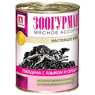 Влажный корм Зоогурман Мясное ассорти, для собак, говядина с языком и сердцем, 350 г