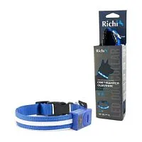 Ошейник Richi Led, светящийся, 3 режима, 2xCR2025 в комплекте, синий (S), 32-34 см