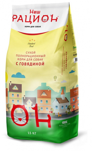 Сухой корм Наш рацион, для взрослых собак, с говядиной, 2 кг