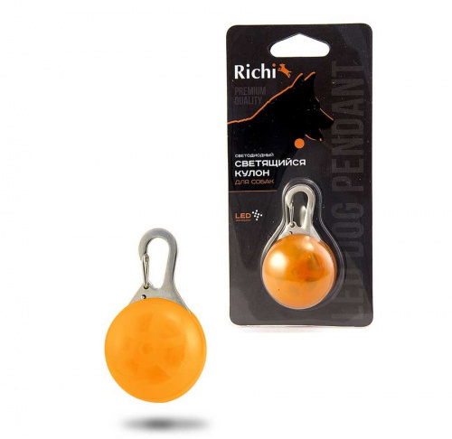 Led-кулон Richi, на ошейник, оранжевый, 3 режима, CR2032 в комплекте