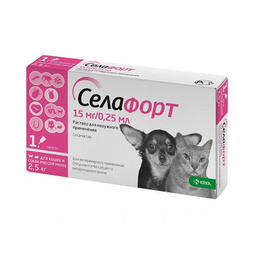 Капли Селафорт для кошек и собак, 1 пипетка до 2,5 кг, 0,25 мл фото 2