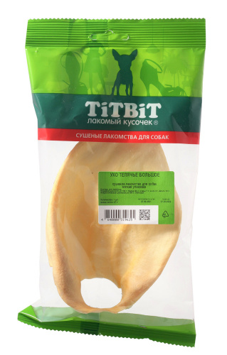 Лакомство для собак TitBit, Ухо телячье. большое, в мягкой упаковке, 27 г фото 2