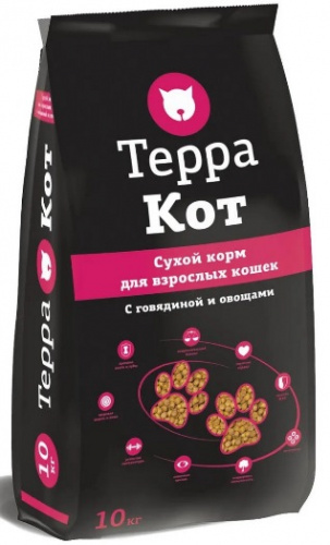 Сухой корм Терра Кот, для взрослых кошек, со вкусом говядины и овощами, 10 кг фото 2 Сухой корм Терра Кот, для взрослых кошек, со вкусом говядины и овощами, 10 кг фото 2