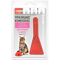 Капли Празицид-комплекс для котят и кошек, весом менее 4 кг, 1 пипетка по 0,4 мл