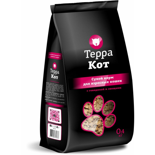 Сухой корм Терра Кот, для взрослых кошек, с говядиной и овощами, 400 г