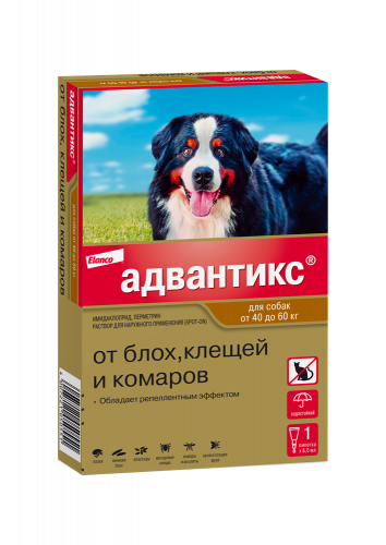 Капли Адвантикс от блох и клещей, для собак от 40 до 60 кг, 1 пипетка по 6 мл фото 2