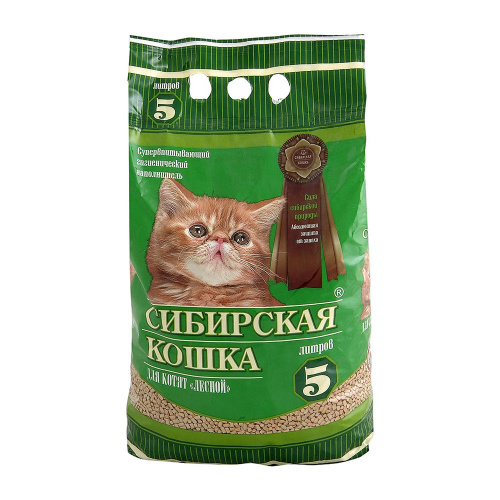 Наполнитель древесный Сибирская Кошка, Лесной, для котят, гранулы 6 мм, 5 л фото 2