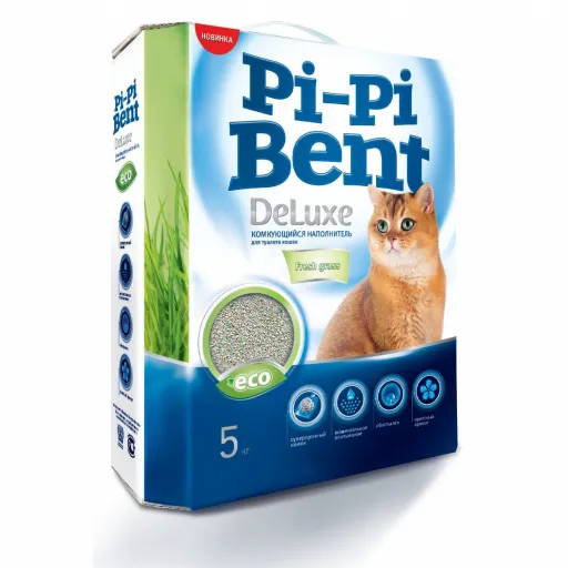 Наполнитель комкующийся PiPi Bent DeLuxe Fresh grass, 5 кг животные