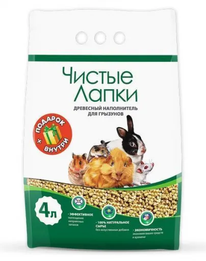 Наполнитель древесный Clean Paws/Чистые лапки, для грызунов, 4 л животные